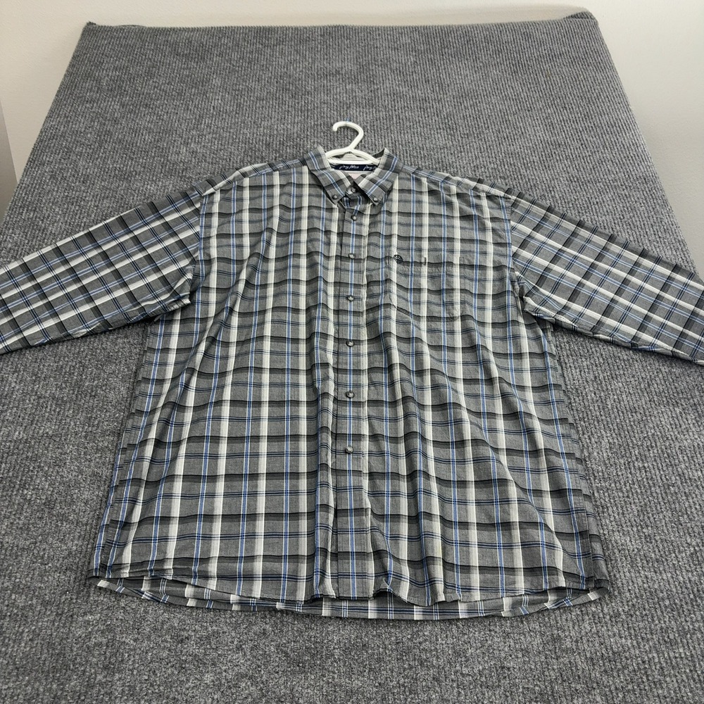 George Strait x Wrangler Button Up Mens Gray Cotton Plaid Cowboy Cut Western